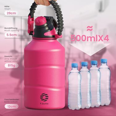 Fjbottle пляшка для води з нержавіючої сталі 1900 мл, спортивна термобутилка з магнітною кришкою, BPA-free, герметична, для газованої води, спортзалу, школи, фітнесу