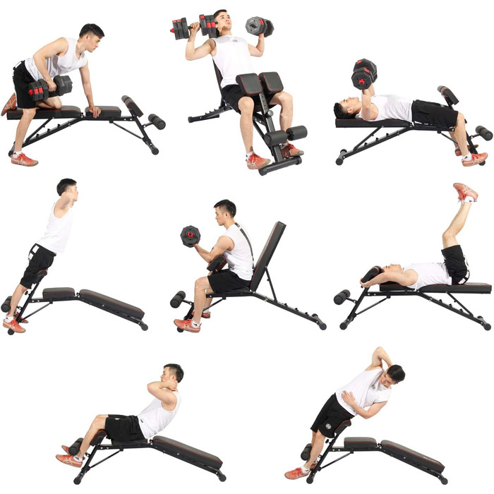 Багатофункціональна лава для тренувань SogesPower з абдомінальним тренажером, регульована фітнес-лава для всього тіла