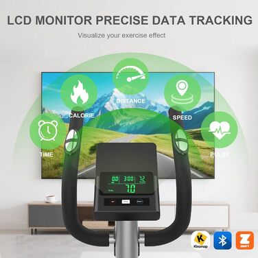 Еліптичний тренажер для дому з LCD-монітором (Bluetooth), 16 рівнів опору, транспортні колеса, до 130 кг