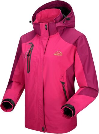 Жіноча трекінгова куртка Outdoor Легка перехідна куртка Вітронепроникна куртка Водонепроникна куртка-дощовик Дихаюча функціональна куртка з відстібаною капюшоном, Рожево-червоний колір, Розмір L