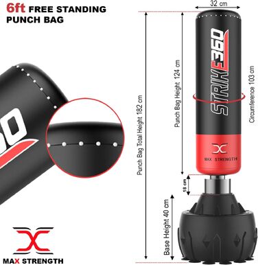 Боксерський мішок Max Strength, підлоговий стійкий (183 см), для боксу, кікбоксингу та MMA, чорний