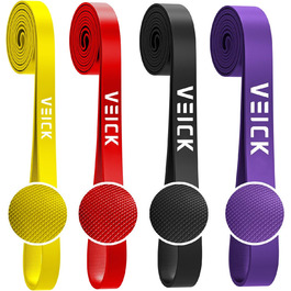 Набір еластичних стрічок для фітнесу VEICK: для калістеніки, пілатесу, фітнесу. Кольори: фіолетовий, чорний, червоний, жовтий