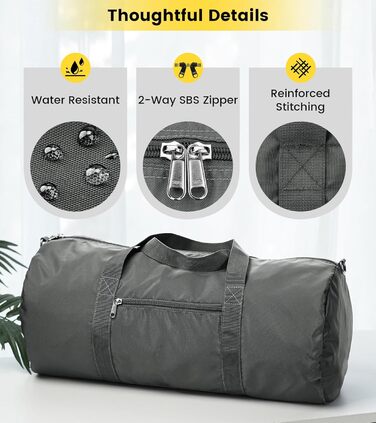 Спортивна сумка Vorspack для чоловіків та жінок — водонепроникна складна дорожня сумка для подорожей, спортзалу та ручної поклажі, сіра, 28 дюймів