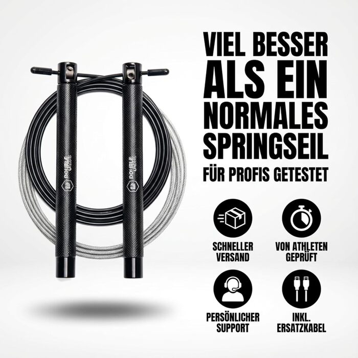 Скакалка Springseil Speed Rope: регульований, для CrossFit, боксу, фітнесу. Металеві ручки, срібно-чорний колір