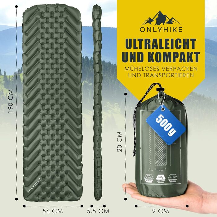 Килимок для кемпінгу ONLYHIKE® Ultraleicht: Легкий, компактний, для відпочинку на природі - Оливковий