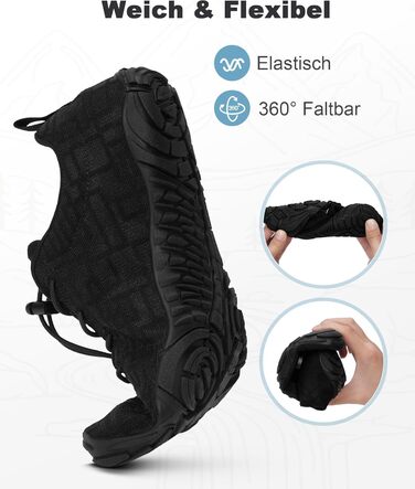 Чоловічі та жіночі босі кросівки Barfuss Schuhe для літа, басейну та трейлраннінгу. Швидка сушка, широка передня частина, Zero-Drop підошва. Колір: білий (C1), чорний (D1). Розмір: 41 EU