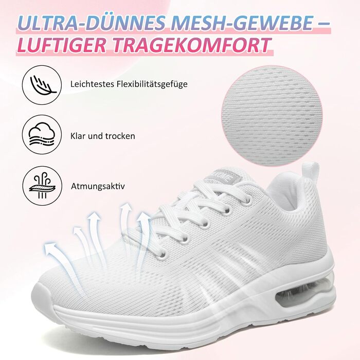 Жіночі кросівки Laufschuhe для бігу та фітнесу з повітряною амортизацією, білі (39 EU)