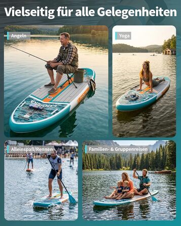 SUP дошка COOLCAA 355 см надувна, широка 86 см, для риболовлі, з аксесуарами та сумкою, вантажопідйомність 222 кг