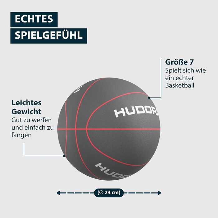М'який баскетбольний м'яч HUDORA Soft-Basketball, розмір 7 (24 см), сірий, безшумний пінопластовий м'яч для дітей та сім'ї, для ігор у приміщенні та на вулиці