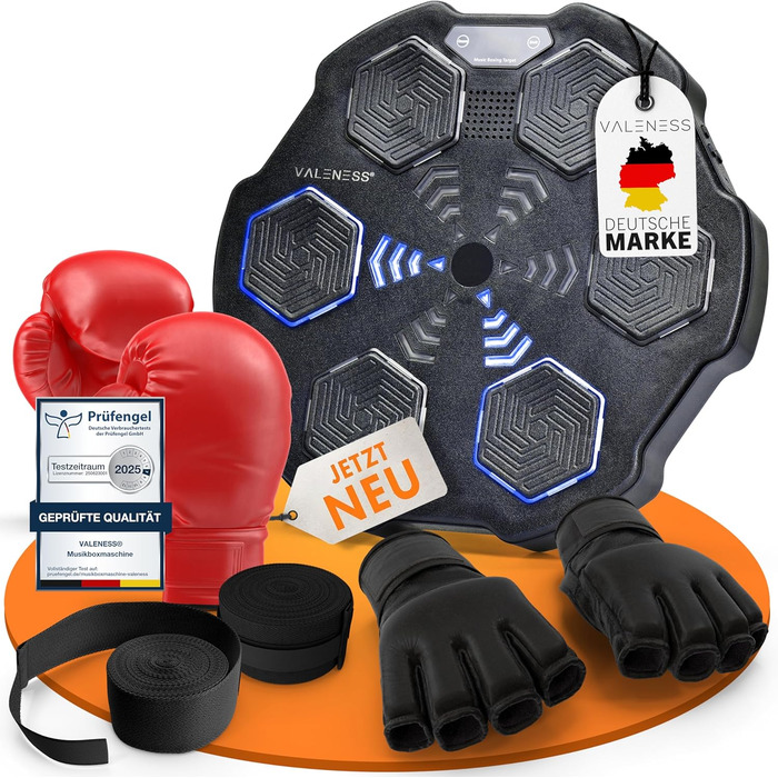 Музична бокс-машина VALENESS® – Smart бокс з музикою та LED, бокс-автомат для стіни, комплект з боксерськими рукавичками. Ідеальне тренування боксу вдома для дітей та дорослих (ручна музична бокс-машина)