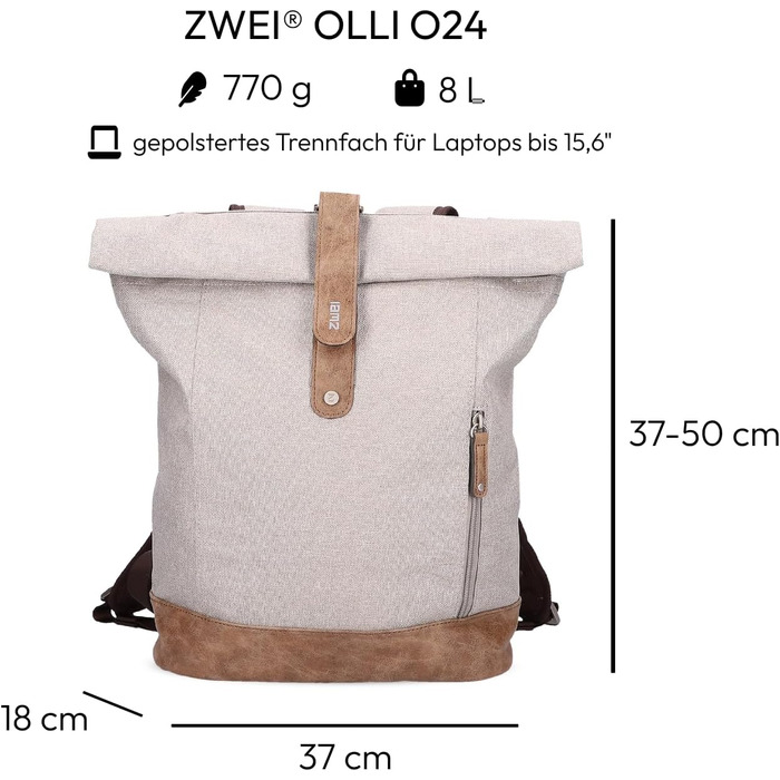 Рюкзак Zwei Olli O24 Rolltop 15 л, водостійкий, міцний, у стилі канвас, для школи та ноутбука, підходить для підлітків, жінок і чоловіків