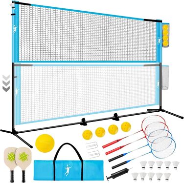 Набір сіток для бадмінтону, волейболу та піклболу, регульована висота, портативний комплект для тенісу, футболу, бадмінтону та піклболу, для гри в приміщенні та на вулиці