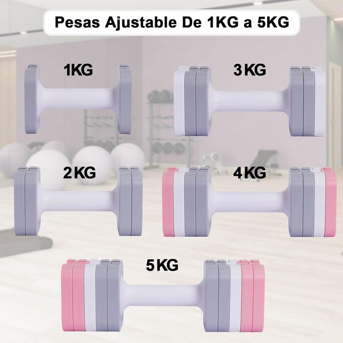 Регульовані гантелі 10 кг (2 x 5 кг), водонепроникні, компактні, легко регулюються, для тренувань вдома, змішані кольори