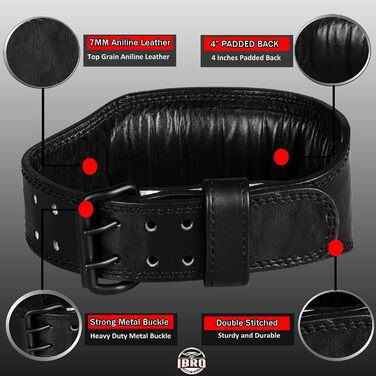 Позбиковий пояс для важкої атлетики IBRO з натуральної шкіри, 7 мм, для чоловіків, присідання, станова тяга, силові тренування, бодібілдинг, міцна сталева роликова застібка, комфортне важке підняття, м'яка спинна підтримка (чорний, XS)