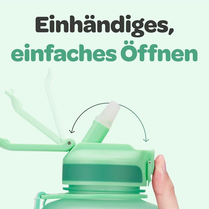 Водна пляшка Hydracy 2L зі стаканчиком та позначкою часу - спортивна пляшка без BPA, не протікає, з термоізоляцією, для спорту та активного відпочинку (2L, з трубочкою, колір: аква-зелений)