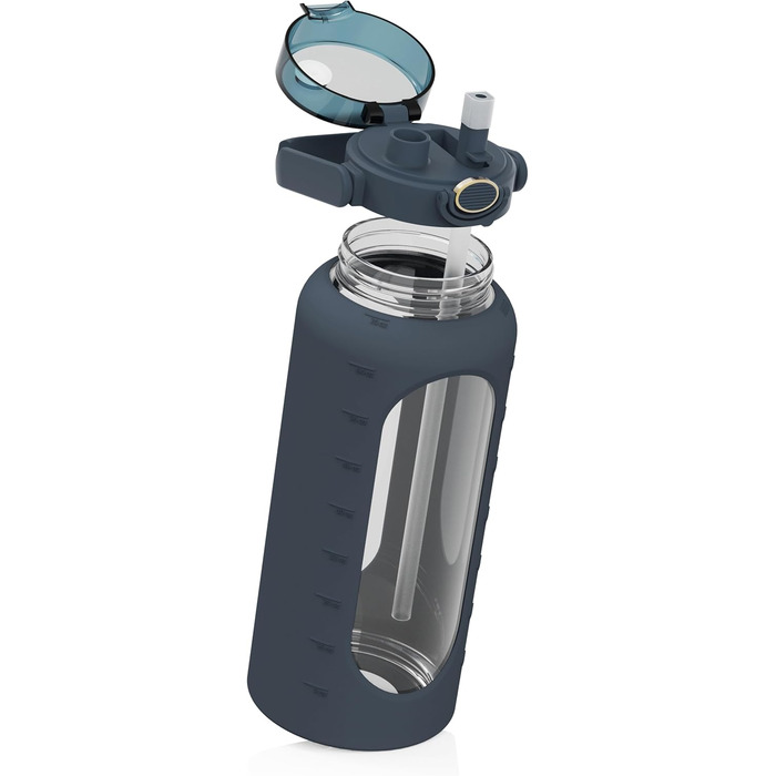Скляна пляшка Spottle 2 літри з трубочкою: велика, BPA-free, з силіконовим чохлом, миюча, витримана, 2000 мл, Petrol