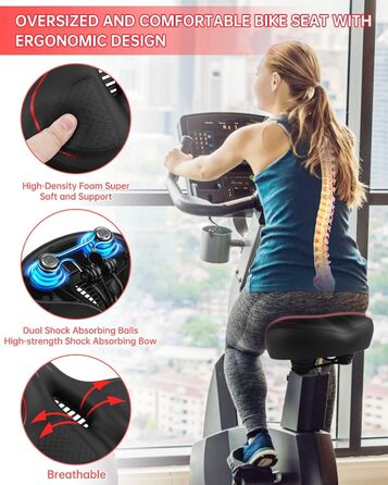 Широке велосипедне сідло з пам'яті ефекту для жінок та чоловіків, чорне/червоне. Зручне, водонепроникне, дихаюче, з інструментами. Підходить для міських велосипедів, шосе, MTB, круїзерів, велотренажерів.