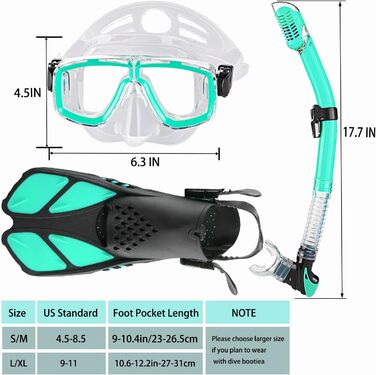 Набір для снорклінгу для дорослих: маска, трубка Dry Top та ласти. У комплекті сумка