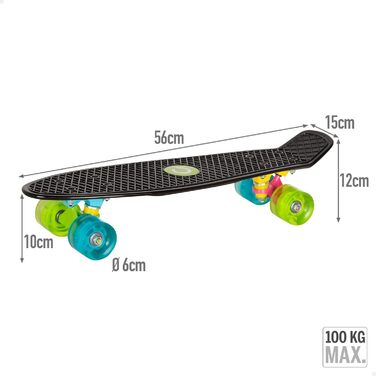 Дитячий самокат ColorBaby EVO 4-колісний, чорний, з підсвіткою, до 100 кг, 56x15x10 см, для хлопчиків та дівчаток від 5 років