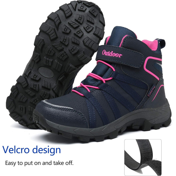 Дитячі зимові чоботи: теплий фліс, водонепроникність, для дівчаток та хлопчиків, підошва для трекінгу, синій та рожевий кольори, розмір 34 EU
