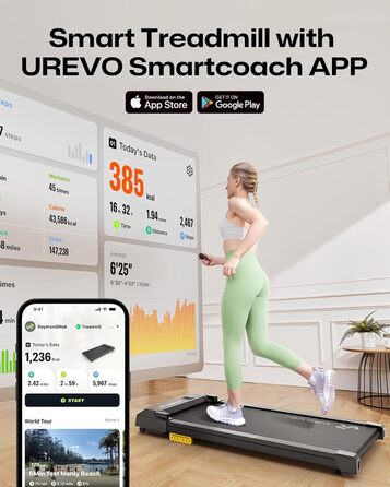 UREVO Smart Walking Pad: Бігова доріжка під стіл з двома амортизаторами, керування через додаток, для дому та офісу