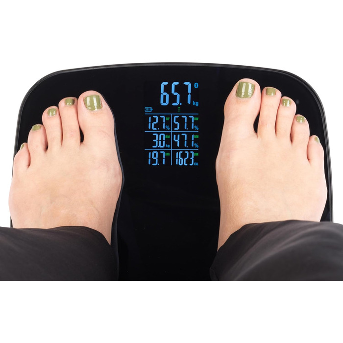 Електронна вага Salter для аналізу складу тіла – розумна вага з мультидисплеєм, 180 кг, 17 показників тіла (вага, жир, вода, м'язи, кістки, BMI, BMR), чорний колір