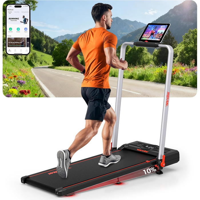 Ленковець Laufband для дому з нахилом, ходунка до 12 км/год, біговий тренажер складаний з 12 попередньо встановленими програмами, електричний біговий тренажер з LED-дисплеєм, пультом дистанційного керування та додатком