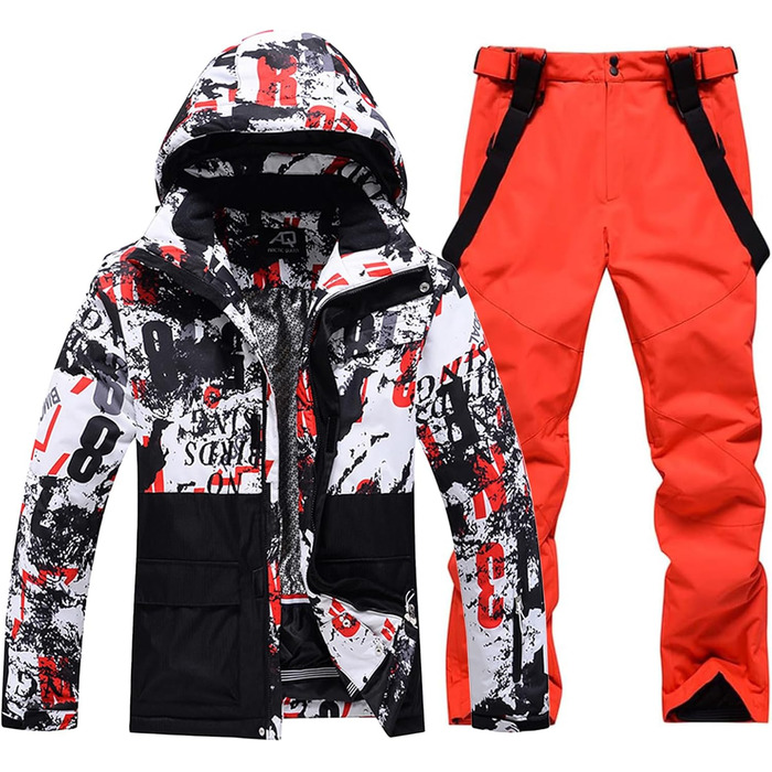 RIUIYELE Комплект чоловічий: куртка та штани для катання на лижах, тепла зимова куртка з підігрівом, качулка, для сноуборду та гірськолижного спорту, Orange/Abendrot, розмір L