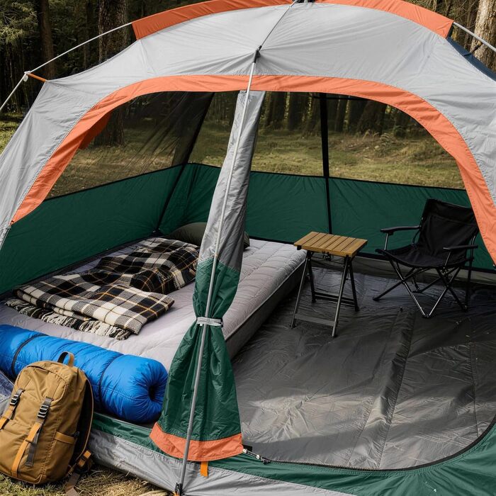 Намет сімейний CAMPROS Campingzelt 6-8 осіб, водонепроникний, 366x274x193 см, швидкозбірний, 4 сезони, з москітною сіткою та тамбуром, темно-зелений