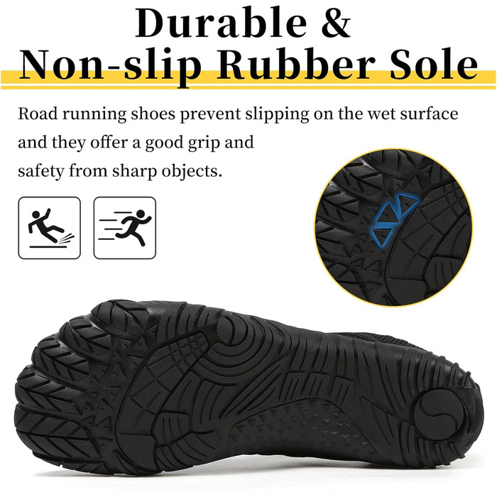 Босими кросівки для жінок та чоловіків, широкі, для бігу та трейлраннінгу, Zero-Drop, з відділенням для пальців, легкі, дихаючі, фітнес, комфортні, антиковзкі, для бігу по дорогах, унісекс, 36-46 EU (36 EU, Чорний)