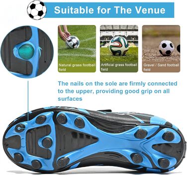 Дитячі футбольні бутси Unisex, дихаючі, для хлопчиків та дівчаток, легкі, антиковзаючі, 28-37 (31 EU), синьо-чорні