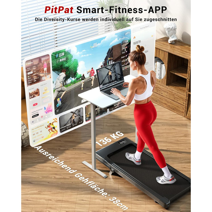 Walking Pad Superun з нахилом 6% – біговий доріжка для дому, максимальна швидкість 12 км/год, з додатком та пультом дистанційного керування. Робочий стіл, максимальне навантаження 136 кг, 90 см, колір Чорний.