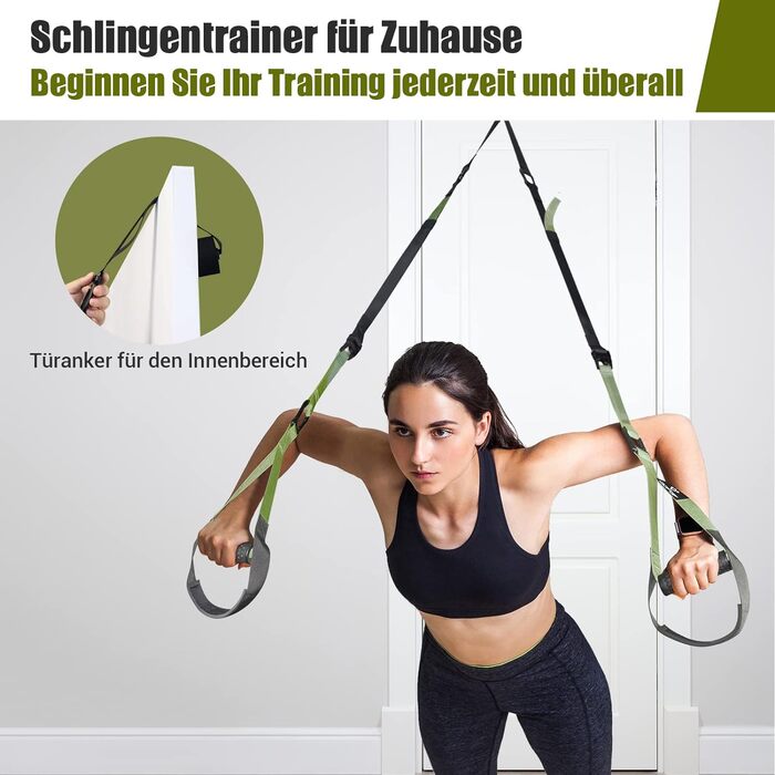 Шкіряний тренажер для всього тіла Schlingentrainer (Green) з великим ручним кріпленням для дверей, сумка, інструкція для домашнього спортзалу