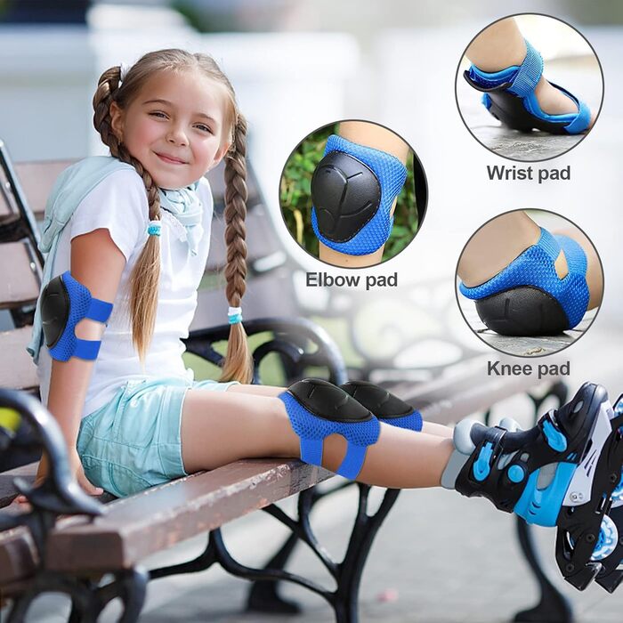 Набір захисту для катання на роликах та скейтборді Choneret 6er: наколінники, налокітники, рукавички. Розміри M, M, L. Колір: зелений, синій