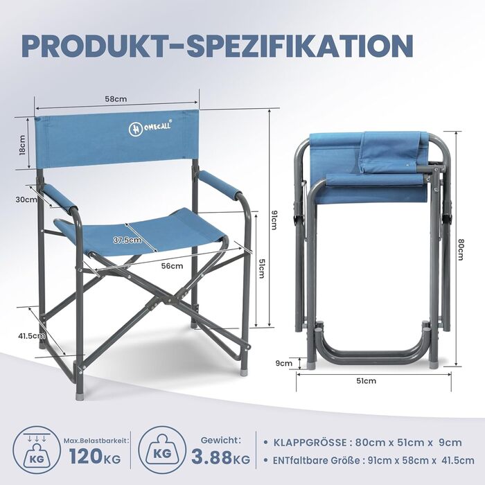 Крісло для кемпінгу Homecall: складне, ультралегке, 120 кг, для відпочинку на природі, риболовлі, саду. Набір 2 шт.