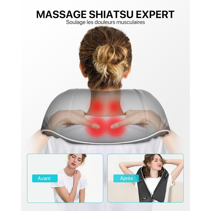 Електричний масажер для шиї, плечей та спини ALLJOY: Shiatsu-масаж з підігрівом, 3D-ротацією та регулюванням швидкості, у комплекті з сумкою для зберігання