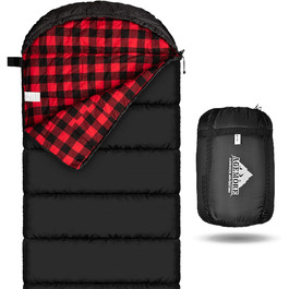 Спальний мішок Baumwoll-Flanell для дорослих: легкий, водонепроникний, 100% бавовна. Ідеально для кемпінгу, подорожей, відпочинку на природі. Чорний/Червоний