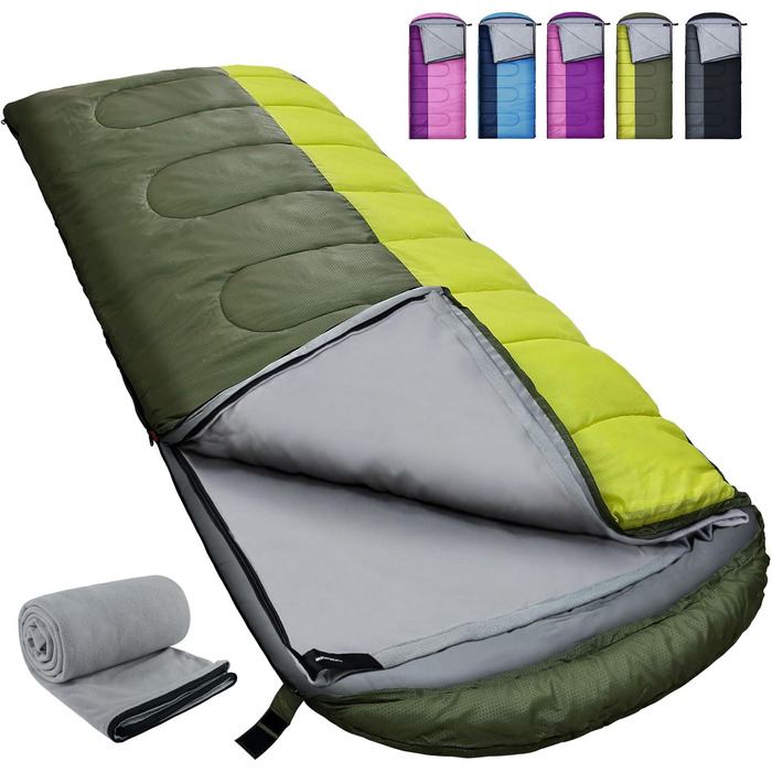 Спальний мішок Outdoor для дорослих, машинного прання, зимовий, водонепроникний, 3-4 сезони, з компресійним мішком, для кемпінгу, походів, подорожей, 0°C-Комфорт, Чорний (Оливковий), 220x85CM-L