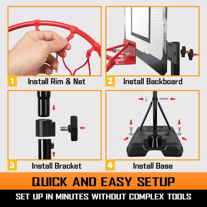 Регульована баскетбольна корзина зі стійкою для дітей та підлітків, Outdoor/Indoor, Комплект з м'ячем та насосом