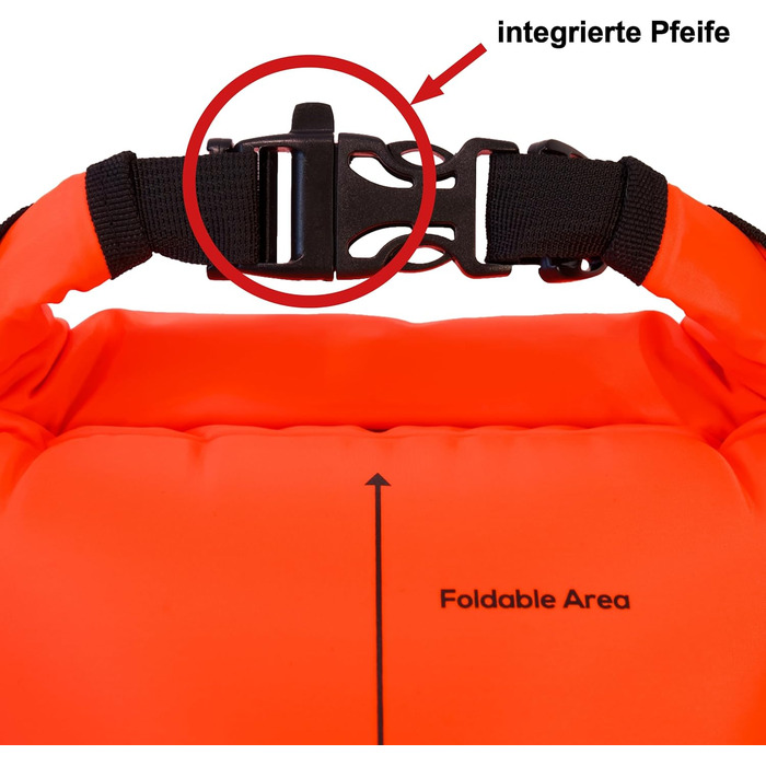 Надувна плавуча шийка Crea-Do для дорослих з мішком для сухого зберігання, кишенькою для телефону та сигнальним свистком. Об'єм 28L. Безпечне плавання у відкритій воді, триатлон, снорклінг, водні види спорту.