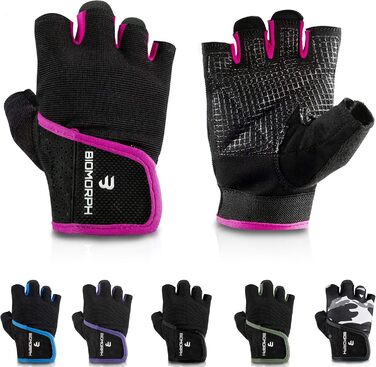Фитнес рукавички для тренувань BIOMORPH для жінок та чоловіків | Рукавички для силових тренувань, бодібілдингу, кросфіту, рожеві, розмір S (17,5-19,5 см)