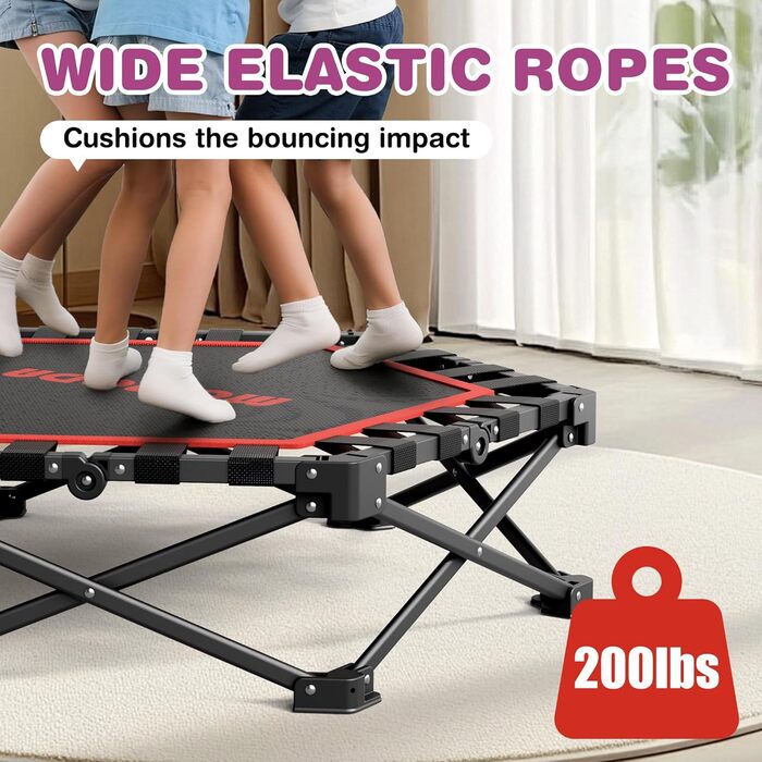 MOMODA Складний батут для фітнесу в приміщенні з ручкою, діаметр 106 см, червоний, для дітей та дорослих