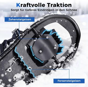 Снігоступи COSTWAY з підйомником, розмір 35-45, до 68/90 кг, комплект з трекінгових палиць та сумки, для чоловіків, жінок та підлітків (EUR 35-40, чорний)
