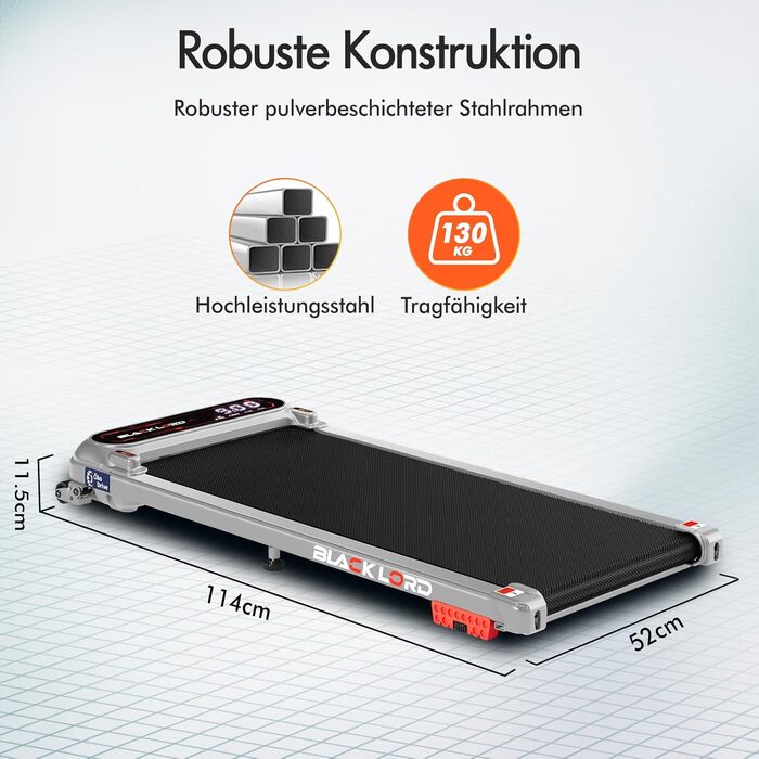 Біговий тренажер BLACK LORD X7 - Walking Pad з тихим мотором 3.0PS, до 130кг, Bluetooth, 3 рівня нахилу, антиковзаюча поверхня (Срібний)