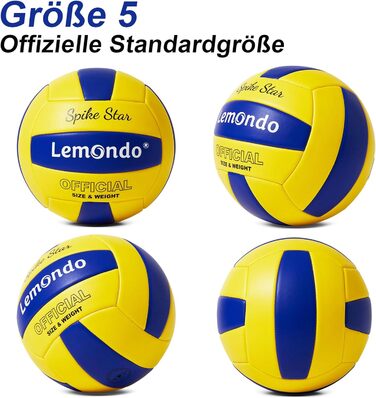 Волейбольний м'яч Lemondo PU для пляжного волейболу, м'який, водостійкий, з насосом. Підходить для гри та тренувань в приміщенні та на пляжі. Жовтий колір.