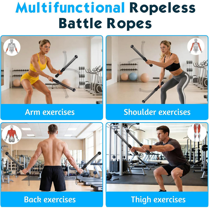 Битва-канат Battle Rope (2 шт.) для фітнесу вдома та в залі, без мотузки, для рук, корпусу, сідниць, спини та ніг