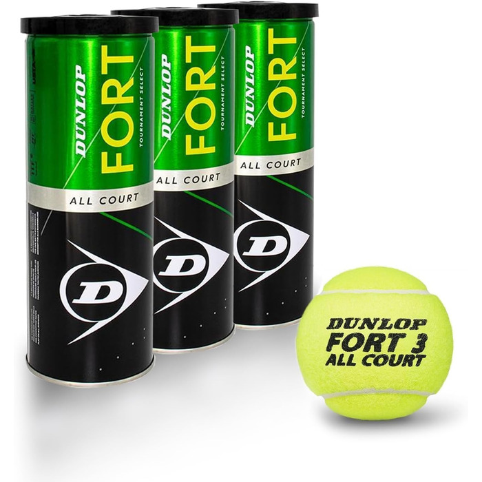 Тенісні м'ячі Dunlop Fort All Court, 9 штук (3x3), універсальні