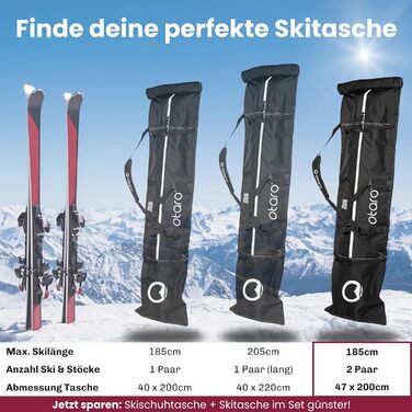 Чохол для лиж Otaro Skitasche: набір для 1 або 2 пар лиж, регульований, водонепроникний, чорний