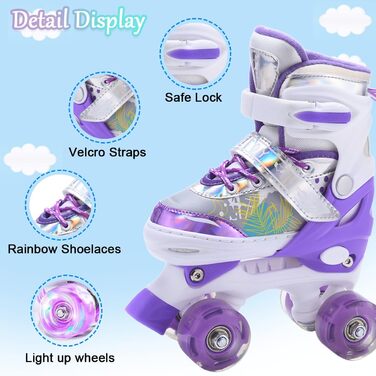 Ролики дитячі ERNAN регульовані, LED ролики для дівчаток та хлопчиків, комфортні, для підлітків та початківців, ідеальні для подарунка на День народження та Різдво (фіолетовий)