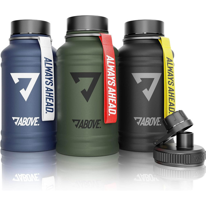 Пляшка для води з нержавіючої сталі ABOVE 1.3/2.2 л, BPA Free, для спорту, фітнесу та активного відпочинку, олива-червона, не термос